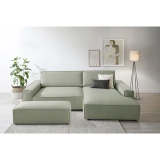 OTTO home Polsterecke OTTO HOME "SHERWOOD XXL tief, L-Form, Schlaffunktion, Bigsofa, Cord, Leinenoptik", grün (hellgrün), B:284cm H:90cm T:135cm, 100% Polyester, Sofas, stellbar zum Schlafsofa (Krokodilverbinder), Cord, Leinenoptik