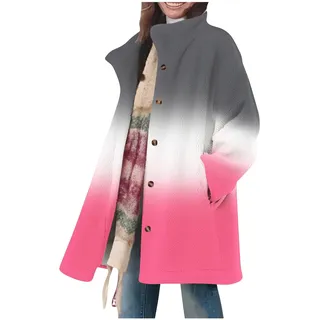 Ybing Farbverlauf Winterjacke Damen Lässig Fleecejacke Knöpfe Revers Teddyjacke mit Taschen Warme Flanelljacke Locker Wintermantel Weich Plüschjacke Wollmantel Bequem Langarm Windjacke Outdoorjacke - S