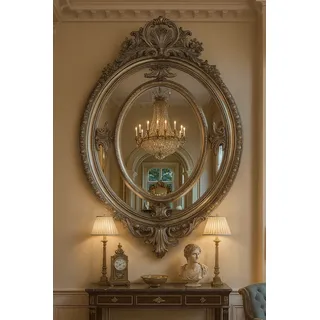 Casa Padrino Barock Spiegel Oval 50 x 70 cm Silber