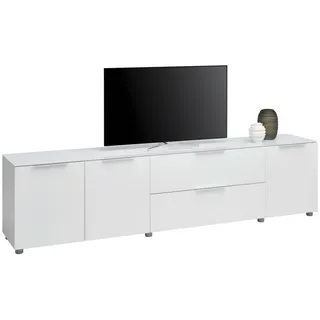 VOLEO TV-Lowboard 226,4x54,0x40,0 Weiß Hochglanz/Glas Holzwerkstoff