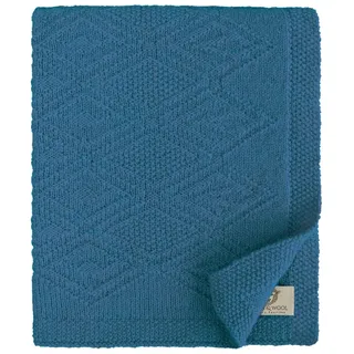 Linen & Cotton Babydecke Gestrickt Lilou Jungen Mädchen -100% Reine Neuseeland Wolle Blau (85 x 100cm) Kuscheldecke Strick/Erstlingsdecke/Einschlagdecke Sommer Winter Kinderwagen Babyschale Babybett