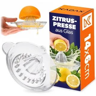 KADAX Zitruspresse aus Natrium-Kalzium Glas, manuelle Zitronenpresse mit Ausgießer, Saftpresse, Zitronenentsafter, Orangenpresse, Limettenpresse (Transparent v2)