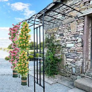 Halbseitiger Gartenbogen, an der Wand befestigter Rosenbogen aus Metall, Halbrunder Torbogen Rankhilfe Pergola Rankgitter, für Rasen/Hinterhof/Terrasse Kletterrosenpflanzen ( Color : Nero , Size : 2.0