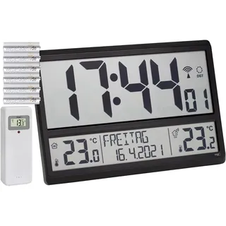 TFA Dostmann Digitale XL Wanduhr Funk groß Anzeige modern schwarz