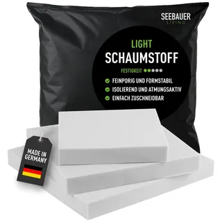 SEEBAUER living Schaumstoff Light RG 26/40 (Mittelfest) 80 x 80 x 12 cm Schaumstoffplatte für Polster und Sitzkissen, Polsterschaumstoff als Zuschnitt für Sitzpolster