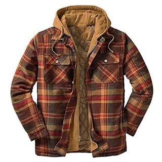 Herren Kariert Jacke Gefüttert Warm Winterjacke Karo Mantel Warme Kapuzenmantel Langarm Innenfutter Thermohemd Hemdjacke Hoodie Holzfällerhemd Outdoorjacke Kapuze Jacke Winterparka Herbst Winter - M