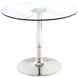 Runden Küchentisch, Höhenverstellbar Klar Rundes Glas Esstisch, Temperiert Glas Runder Esstisch Mit Robustem Silber Chrom-Stabhalterung, Kleiner Runder Tisch Für Kleine Räume Wohnung, Esszi(Size:80cm)