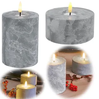 LS-LebenStil 3D LED XL Teelicht Beton-Optik 5x10cm Breit flackernde Kerzen Timer bewegliche Flamme