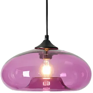 HJXDtech Einflammige Pendelleuchte mit Bunt Glas Lampenschirm, Vintage-Industriedesign, E27 Dekorative Hängelampe für Kücheninsel, Esstische, Esszimmer und Wohnzimmer (Lila)