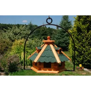 Vogelhaus Dach in grün Nr18 und Bügel zum aufhängen von Vogelhaus, Nistkasten, Vogelhäuschen, Futterhaus, Vogelvilla und Vogelhäusern, feuerverzinkt und pulverbeschichtet, rostfrei, hängend, Vogelfutterhaus mit Futtersilo, Silo