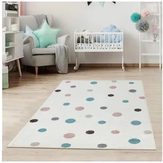 Jimri Kinderteppich DOT ́S Teppiche für Kinderzimmer, Kinderzimmerteppich, Teppich, Läufer, Regenbogen weiß Läufer | 80 cm x 150 cm