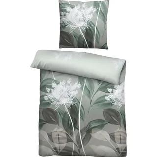 biberna Bettwäsche 0004100 Blumen Baumwolle Grün 135 x 200 cm + 80 x 80 cm