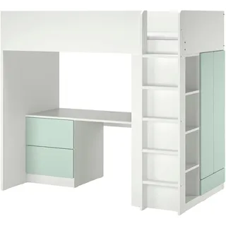 IKEA SMÅSTAD Hochbett weiß hellgrün/mit Schreibtisch 3 Schubladen