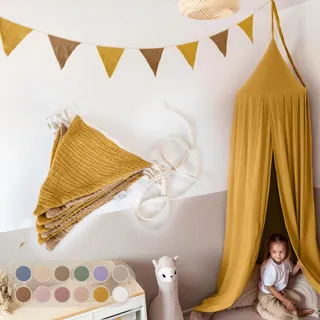 LILIMAUS Wimpelkette Stoff [in 12 Farben] Wimpelkette Kinderzimmer - 100% Baumwolle Handmade Girlande Stoff - Wimpelkette Musselin - Hausbett Deko Mädchen & Jungen - Girlande für Babyzimmer