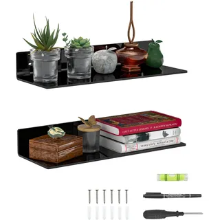 Sezanrpt 38cm Schwarz Acryl Wandregale 2-Pack, L Form Acryl schwimmend Regal, Perspex Wandregale für Wanddekoration, Moel Auto, Kerze, Kalender, Handtuch, Tissue