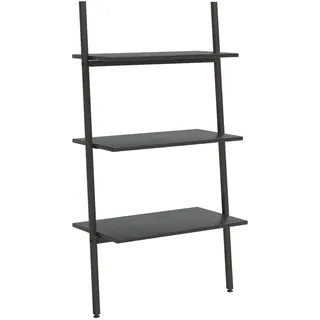 vidaXL Anlehnregal mit 3 Ablagen Bücherregal Büroregal Standregal Aktenregal Leiterregal Wandregal Bücher Regal Schwarz 64x34x116 cm