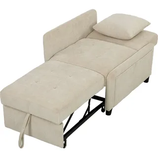 HOMCOM Schlafsessel für 1 Person, 4‐in‐1 Klick-Klack‐Schlafsessel gepolstert mit Chenille, verstellbare Rückenlehne, breite Sitzfläche, Kissen, Seitentaschen, Gästebett, Wohnzimmer, Büro, Beige   Aosom