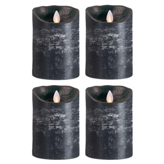 SOMPEX LED-Kerze 4er Set Flame LED Kerzen anthrazit 12,5cm (Set, 4-tlg., 4 Kerzen, Höhe 12,5cm, Durchmesser 8cm), integrierter Timer, Echtwachs, täuschend echtes Kerzenlicht, optimales Set für den Adventskranz, Fernbedienung separat erhältlich schwarz