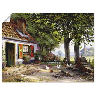Wandbild ARTLAND "Hühner auf dem Hof" Bilder Gr. B/H: 120 cm x 90 cm, Poster Garten Querformat, 1 St., grün Kunstdrucke als Leinwandbild, Poster in verschied. Größen