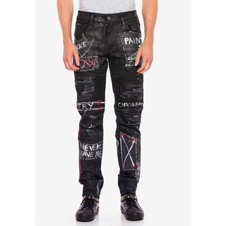 Straight-Jeans CIPO & BAXX Gr. 30, Länge 34, schwarz Herren Jeans Cipo Baxx mit coolen Schriftzügen