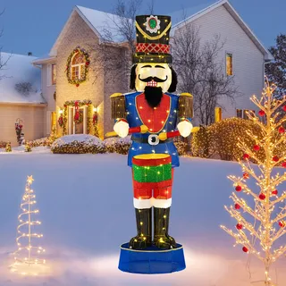 SOARS Weihnachten Nussknacker Figur groß, Weihnachtsdeko aussen XXL, 185 cm hohe beleuchtete Weihnachtsfigur mit Trommel & LED-Lichtern, Weihnachtsbeleuchtung für außen und innen