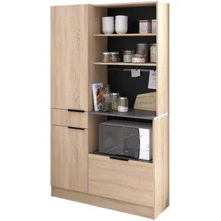 Parisot Meuble Buffet, Eiche, Grau, Holzwerkstoff, Metall, Nachbildung,Eiche, 6 Fächer, 2 Schubladen, Rechteckig, 100x186x45 cm, Küchen, Küchenmöbel, Buffetschränke