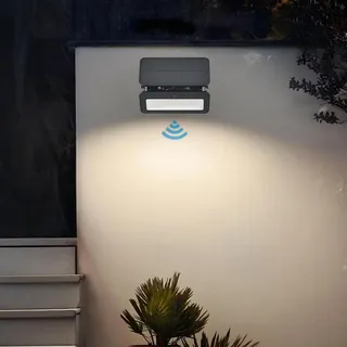 VOMI Solarlampen für Außen mit Bewegungsmelder, Einstellbar LED Solar Wandleuchte Strahler 6W IP65 Wasserdicht 3 Leuchtmodi Dimmbare Außenwandleuchten ABS Materialien für Garten, Tür, Hof, Garage