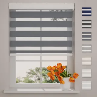 DTCH® Doppelrollo mit Kassette 140 x 175 cm (BxH) grau, Blickdicht oder Transparent, Größen von 40 bis 220 Breite, ohne Bohren möglich, Duo Rollo, doppelrollo 140 cm breit