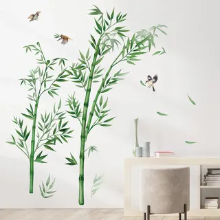 decalmile Wandsticker Groß Bambus Wandtattoo Grüne Pflanzen Vögel(XL) | Abziehbare und Aufklebbare Wandaufkleber, DIY Abnehmbare Wandkunst Abziehbilder, Wandfreundlich, Leuchtenden Farben