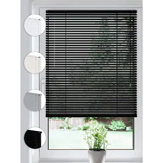 Sonello Jalousie Klemmfix ohne u. mit Bohren 135cm x 130cm Schwarz Aluminium Jalousette, Klemmfix, Inkl. Halterung für Decken- u. Wandmontage Alu Jalousie Fenster u. Tür, Blickdicht freihängend schwarz 135 cm x 130 cm