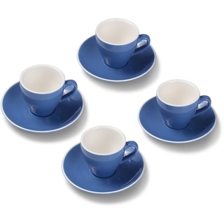Terra Home 4er Espresso-Tassen Set - Blau, 90 ml, Glossy, Porzellan, Dickwandig, Spülmaschinenfest, italienisches Design - Kaffee-Tassen Set mit Untertassen