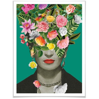 Poster WALL-ART "Frida Kahlo Floral" Bilder Gr. B/H/T: 24 cm x 30 cm x 0,1 cm, bunt Bilder