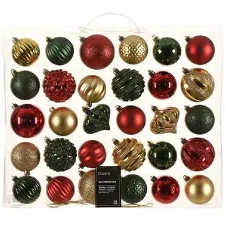 Decoris Bruchsichere Weihnachtskugeln Bunte Farben 30 Stück 7 cm – Vielseitiger Christbaumschmuck für farbenfrohe Weihnachtsdeko, Set aus verschiedenen Farben und Mustern