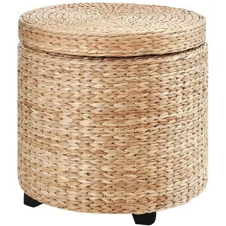 Homcom Sitzhocker mit Stauraum Deckel Abnehmbar Stroh Rattan Khaki Ø43 x 43cm