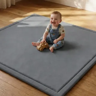 CASABEL Baby, Spielmatte aus grauem Samt 150×200 cm, Dick und weich, komfortabler Schaumstoff, rutschfeste Unterseite, leicht zu reinigen, eleganter Spielteppich fürs Babyzimmer