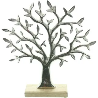 Dekoleidenschaft Dekofigur Baum "Silber" aus Aluminium & Mango Holz, 31 cm hoch, Tischdeko, moderne Figur, Skulptur, Metallbaum, Dekobaum, Dekoobjekt, Lebensbaum silberfarben