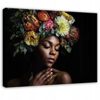 Leinwandbild Frau Und Blumen, Floraler Abstrakter Kunstdruck Für Schlafzimmer, Wohnzimmer Und Küche, Hochauflösender Druck, 40 X 30 Cm