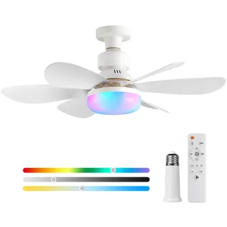RRBEST Deckenventilator mit Beleuchtung E27, RGB Leise Deckenventilator mit LED Licht und Fernbedienung, 3 Windstufen, Dimmbar, Timing Funktion für Kinderzimmer Schlafzimmer, Garage