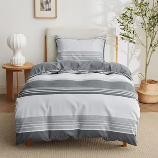 BEDSURE Bettwäsche 135x200 2teilig Bettbezug - Bettwäsche-Sets Grau 135 x 200 cm mit 2 Kissenbezüge 50x75 cm, ÖKO-TEX Wendebettwäsche Bedding Grau Gestreift Muster mit Reißverschluss