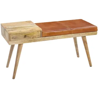 KADIMA DESIGN Sitzbank Retro Ziegenleder Braun 100 x 52 x 38 cm