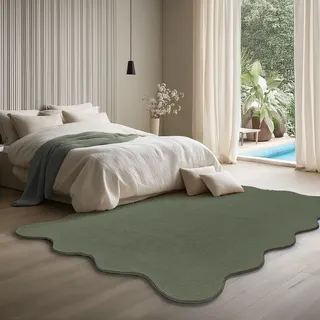 the carpet Lina Shape Scallop Teppich, Kunstfell, Flauschiger Teppich, Anti-Rutsch Unterseite, Waschbar, Super Soft, Grün, 120 x 160 cm