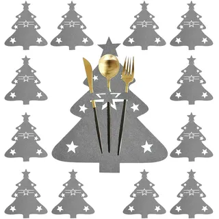 Weihnachtsgeschirr Besteckhalter Filz, 12 Stück Bestecktasche Weihnachten Filz Bestecktasche Weihnachtsbaum Weihnachts Messer Gabeln Löffel Geschirr Besteckbeutel Tischdeko Küche Bestecktasche (Grau)