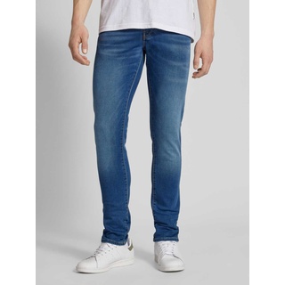 Slim Fit Jeans in unifarbenem Design Modell 'GLENN', Jeansblau, 34/32
