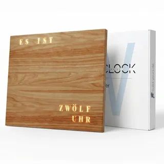 WordClock Jupiter Holz Optik - elegante Wortuhr in Deutsch - LED Wanduhr - Braun