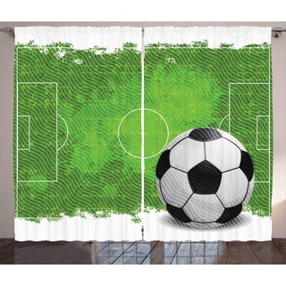 ABAKUHAUS Fußball Rustikaler Gardine, Grunge Fußball-Entwurf, Schlafzimmer Kräuselband Vorhang mit Schlaufen und Haken, 280 x 260 cm, Schwarz Grün