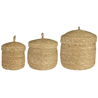 Ib Laursen Dekokorb Ib Laursen - 3er Korb Set mit Deckel Dekokorb Körbe Dekokörbe Natur