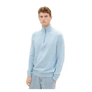Tom Tailor Herren Stehkragen Pullover KNITTED TROYER Regular Fit Washed Out Middle Blau Mouline 34253 M