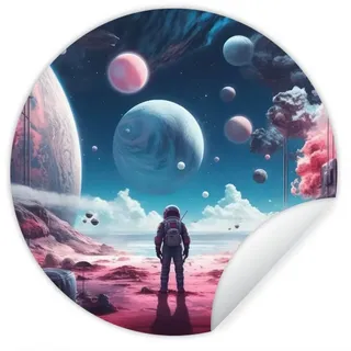 MuchoWow Wandsticker Astronaut - Weltraum - Planeten - Wolken (1 St), Wandtattoo Selbstklebend, Wohnzimmer Deko Aufkleber, 30x30 cm bunt 30 cm x 30 cm x 0.1 cm