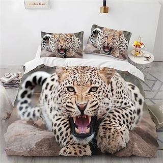 phonxia Bettwäsche 135x200 3D Leopard Bettbezug 135x200 cm Bedding mit Reißverschluss Bettwäsche-Sets Kinder 2 Kissenbezug 80x80 cm Mikrofaser Atmungsaktiv