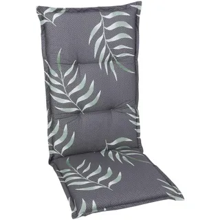Sesselauflage, Anthrazit, Grün, Textil, Blätter, Füllung: Schaumstoff, Vlies, 50x120 cm, Oeko-Tex® Standard 100, pflegeleicht, hochwertige Qualität, langlebig, für den Außenbereich geeignet, mittels Bändern zu befestigen, Gurtband befestigen, Outdoor-Kissen, Gartenstuhlauflagen, Hochlehner-Auflagen